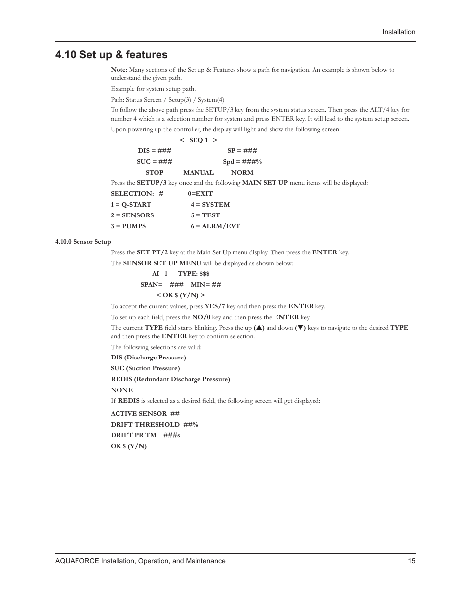 10 set up & features | Xylem 10 001 262R5 AquaForce Pump Controller User Manual | Page 21 / 64