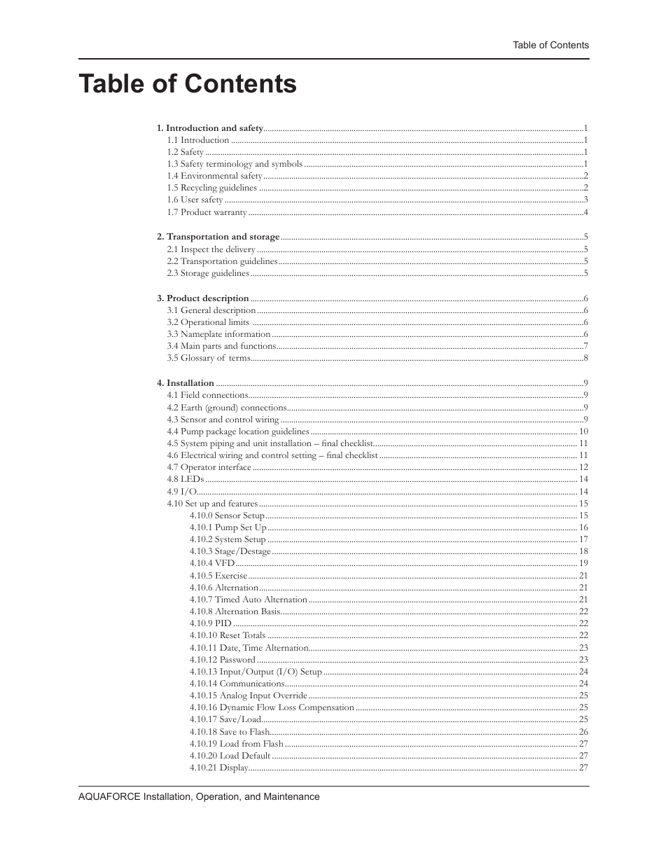 Xylem 10 001 262R5 AquaForce Pump Controller User Manual | Page 3 / 64