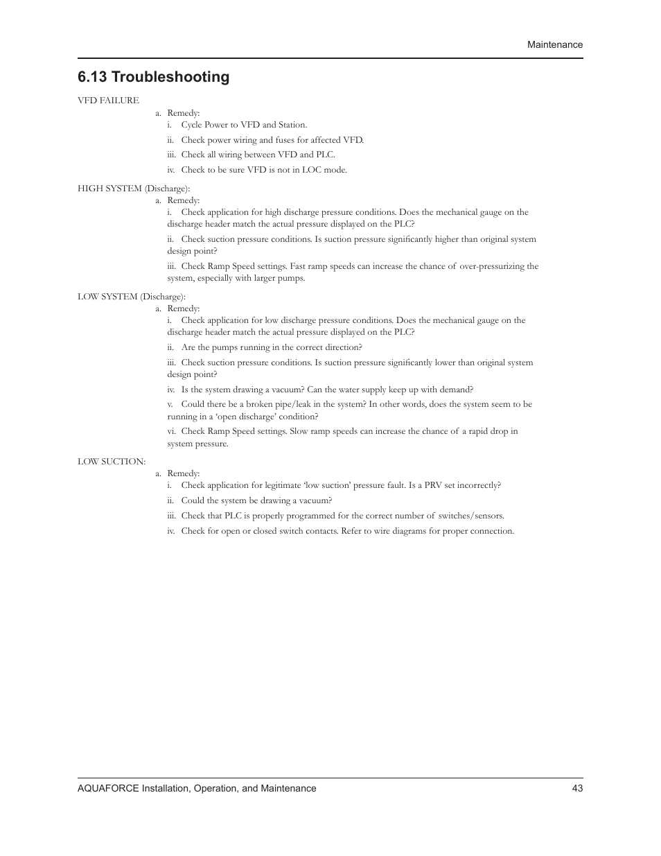 13 troubleshooting | Xylem 10 001 262R5 AquaForce Pump Controller User Manual | Page 49 / 64