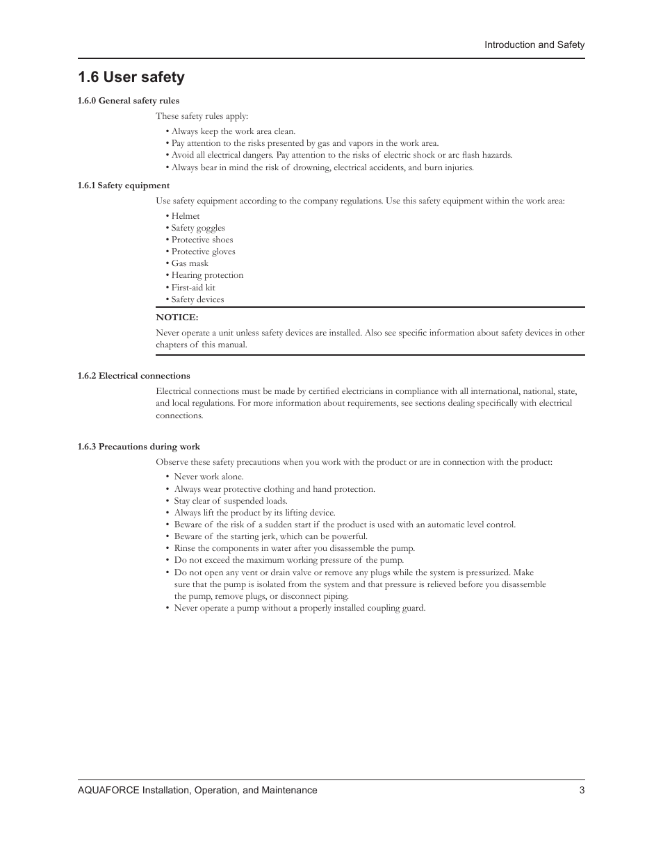 6 user safety | Xylem 10 001 262R5 AquaForce Pump Controller User Manual | Page 9 / 64