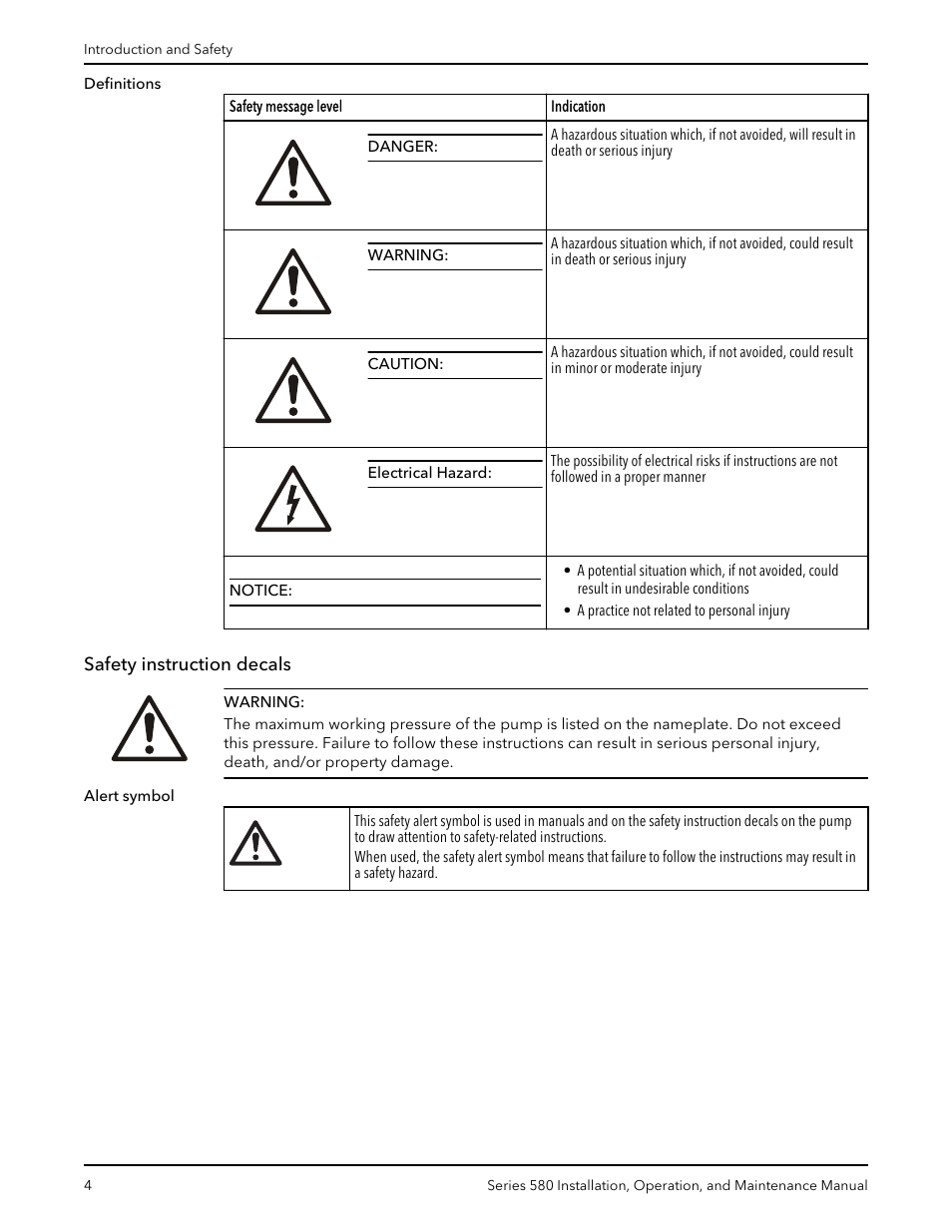 Safety instruction decals | Xylem 580-IM Marlow Series 580 User Manual | Page 6 / 24