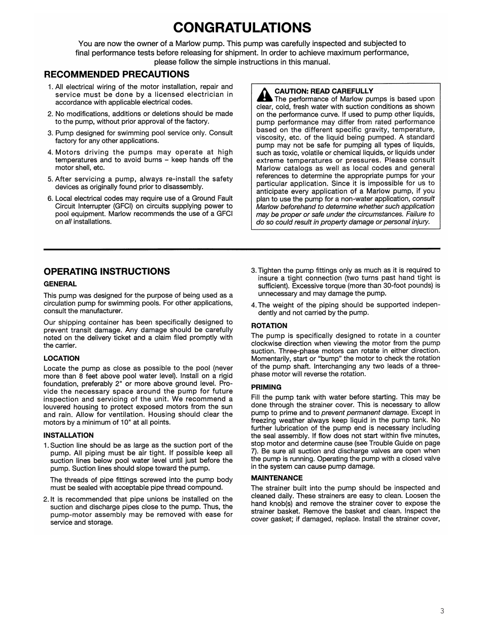 Xylem AC1683 R1 Marlow Series Cast Iron Swimming Pool Pumps User Manual | Page 3 / 8