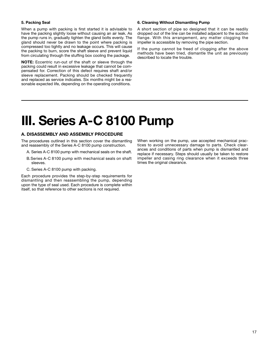 Iii. series, A-c 8100 pump | Xylem AC5659A G&L Pumps Series A-C 8100 Base Mounted Centrifugal Pumps User Manual | Page 17 / 32