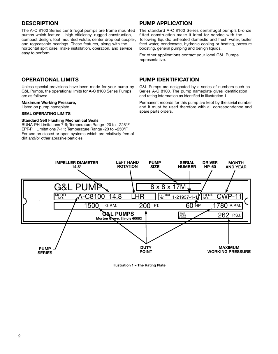G&l pump | Xylem AC5659A G&L Pumps Series A-C 8100 Base Mounted Centrifugal Pumps User Manual | Page 2 / 32