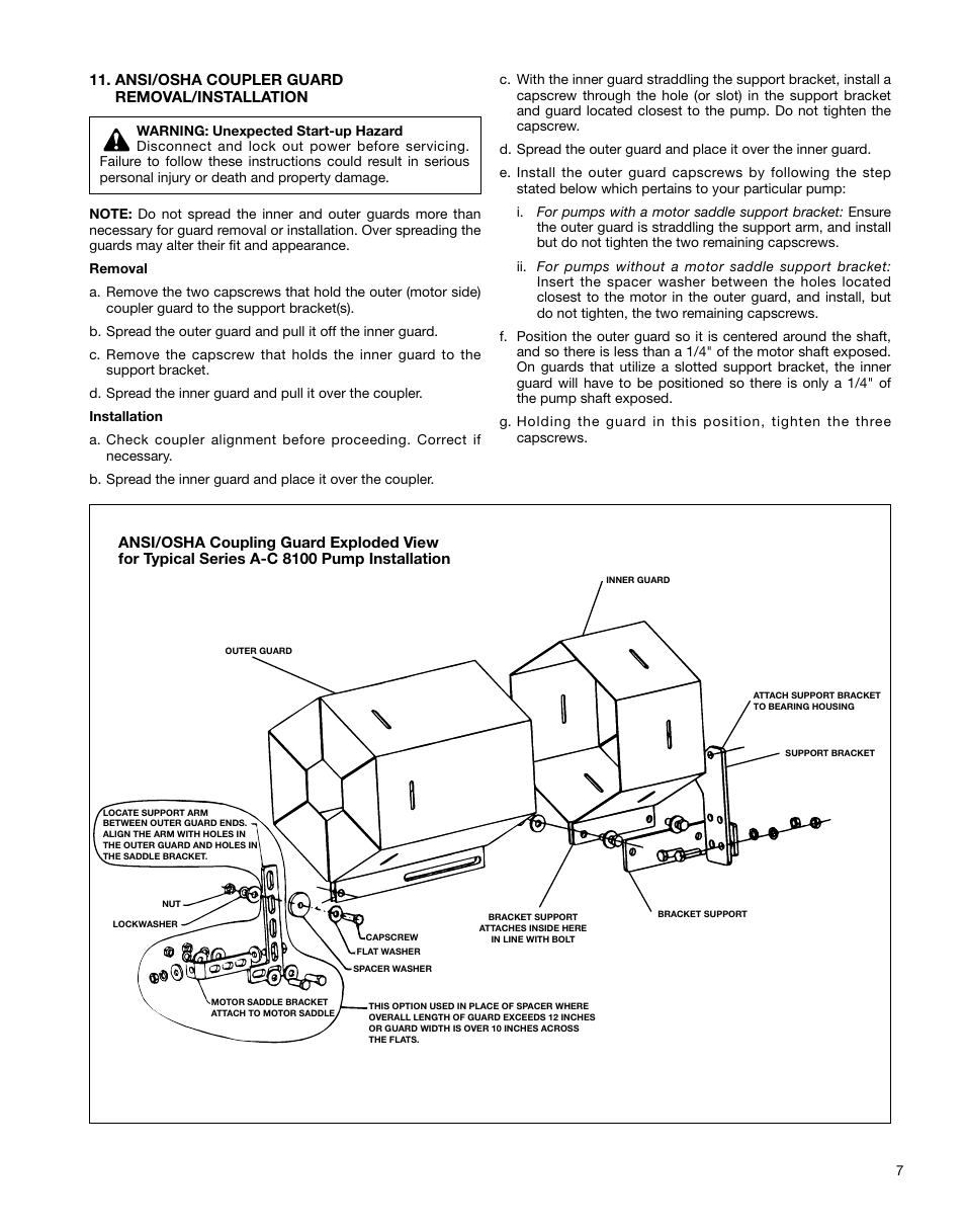 Ansi/osha coupler guard removal/installation | Xylem AC5659A G&L Pumps Series A-C 8100 Base Mounted Centrifugal Pumps User Manual | Page 7 / 32