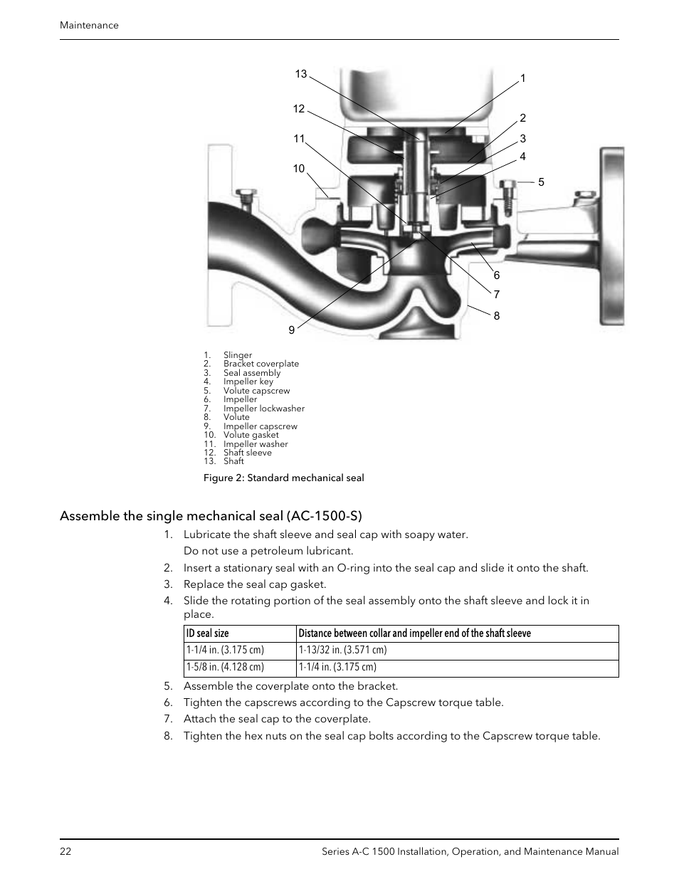 Assemble the single mechanical seal (ac-1500-s) | Xylem AC5660 Series A-C 1500 Vertical In-Line Pump User Manual | Page 24 / 32
