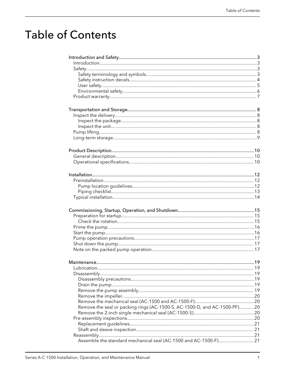 Xylem AC5660 Series A-C 1500 Vertical In-Line Pump User Manual | Page 3 / 32