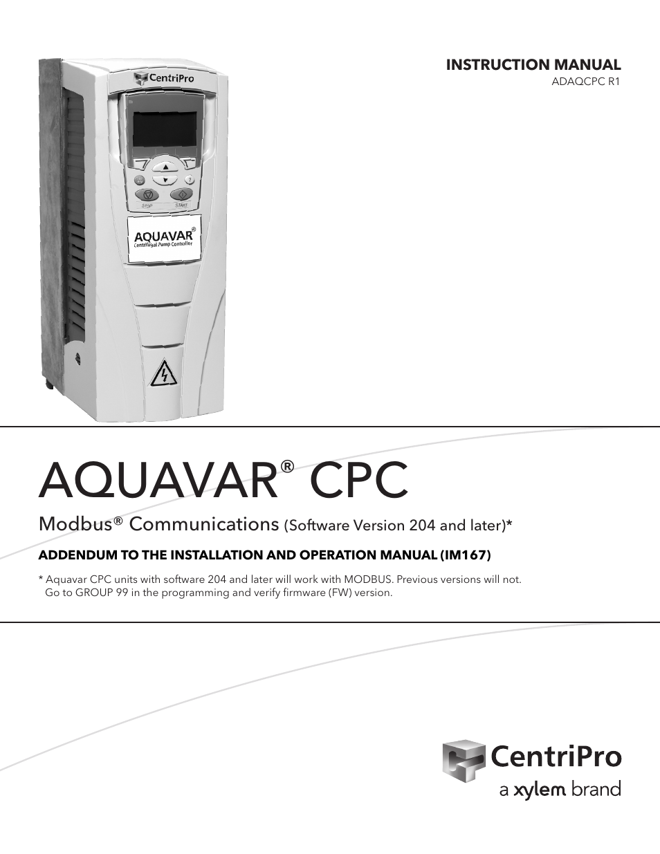 Xylem ADAQCPC Modbus Aquavar CPC User Manual | 20 pages