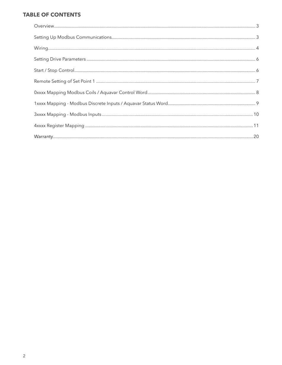 Xylem ADAQCPC Modbus Aquavar CPC User Manual | Page 2 / 20