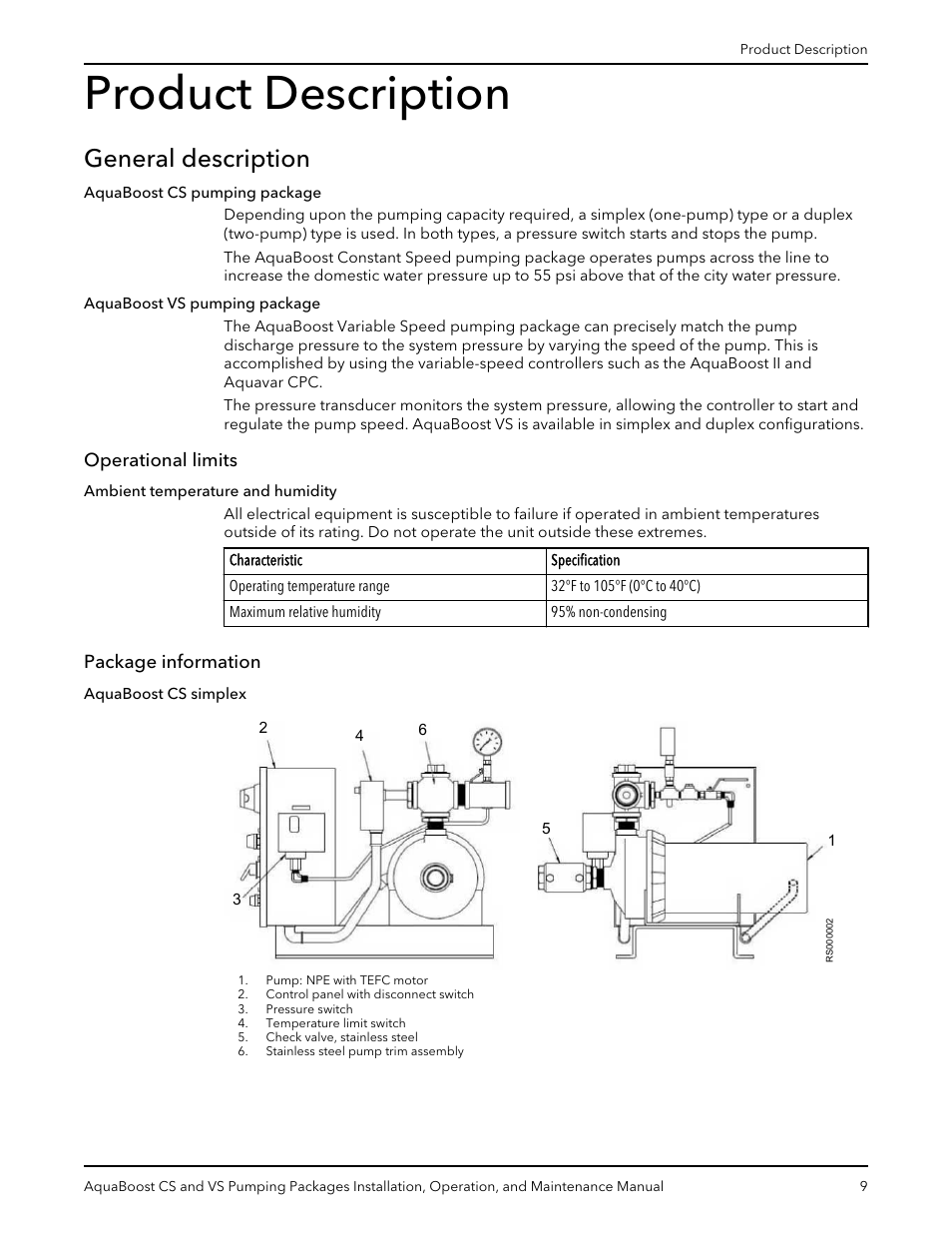 Product description, General description, Operational limits | Package information, Operational limits package information | Xylem AquaBoost CS and VS Pumping Packages User Manual | Page 11 / 48