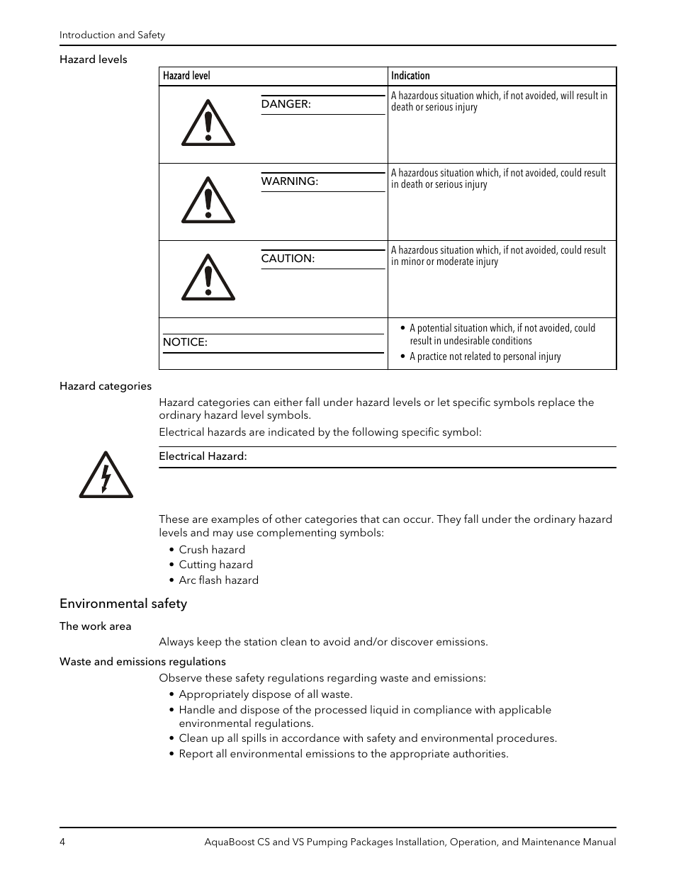 Environmental safety | Xylem AquaBoost CS and VS Pumping Packages User Manual | Page 6 / 48