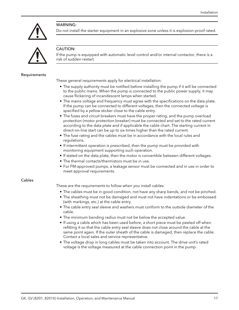 Requirements cables | Xylem GK GV (8201, 8201X) User Manual | Page 19 / 44