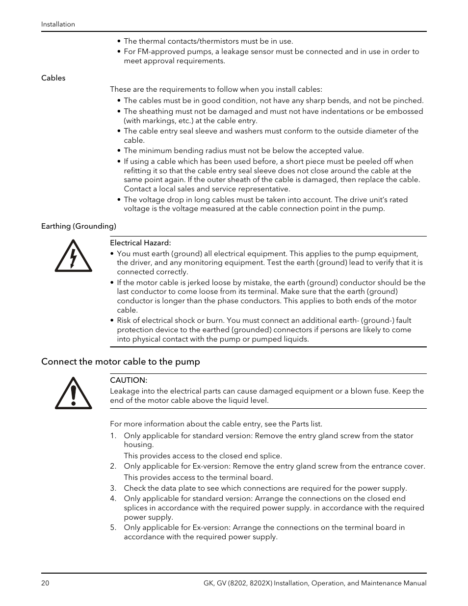 Connect the motor cable to the pump | Xylem GK GV (8202, 8202X) User Manual | Page 22 / 48
