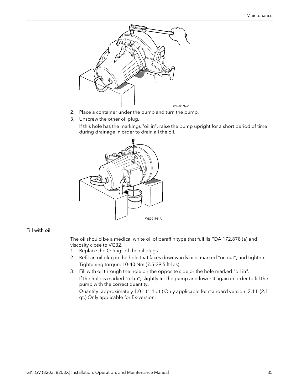 Fill with oil | Xylem GK GV (8203, 8203X) User Manual | Page 37 / 56