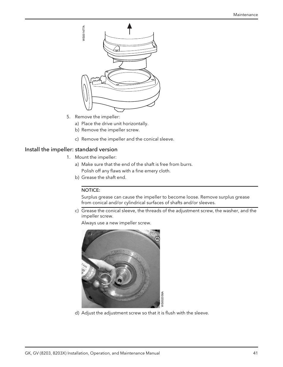 Install the impeller: standard version | Xylem GK GV (8203, 8203X) User Manual | Page 43 / 56