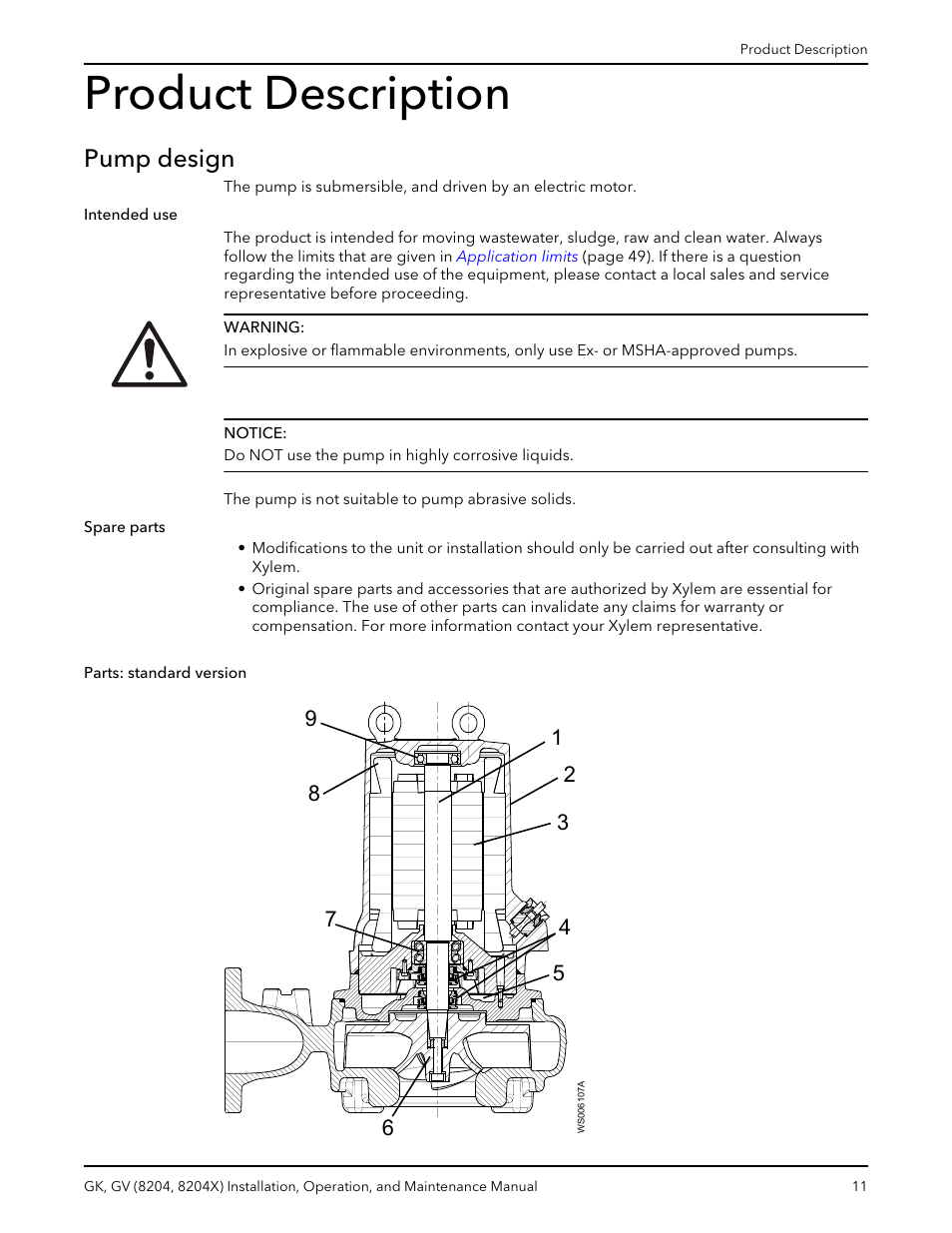 Product description, Pump design, Pump design parts: standard version | Xylem GK GV (8204, 8204X) User Manual | Page 13 / 52