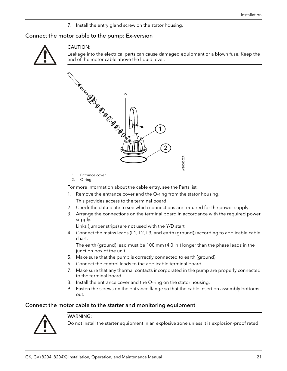 Connect the motor cable to the pump: ex-version | Xylem GK GV (8204, 8204X) User Manual | Page 23 / 52