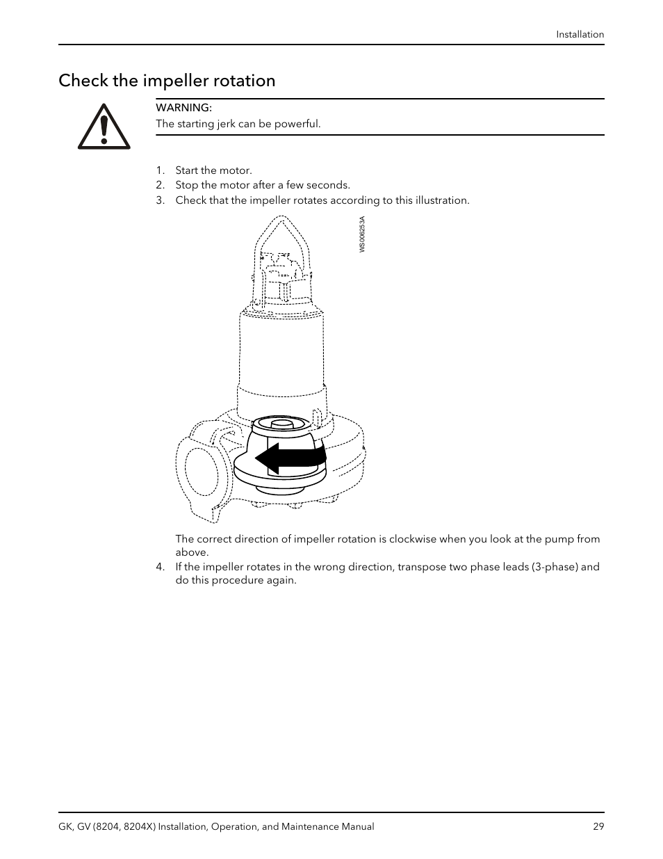 Check the impeller rotation | Xylem GK GV (8204, 8204X) User Manual | Page 31 / 52