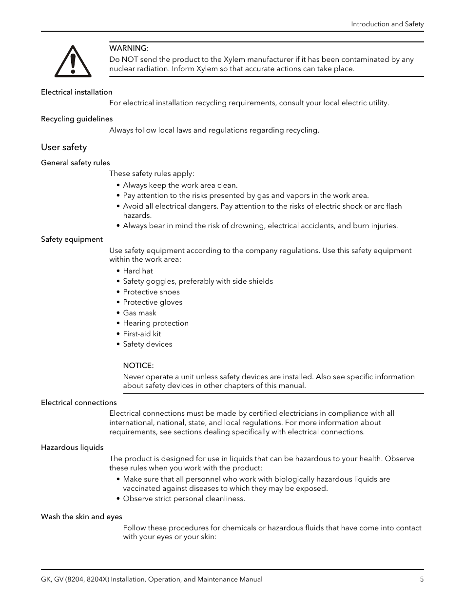 User safety | Xylem GK GV (8204, 8204X) User Manual | Page 7 / 52
