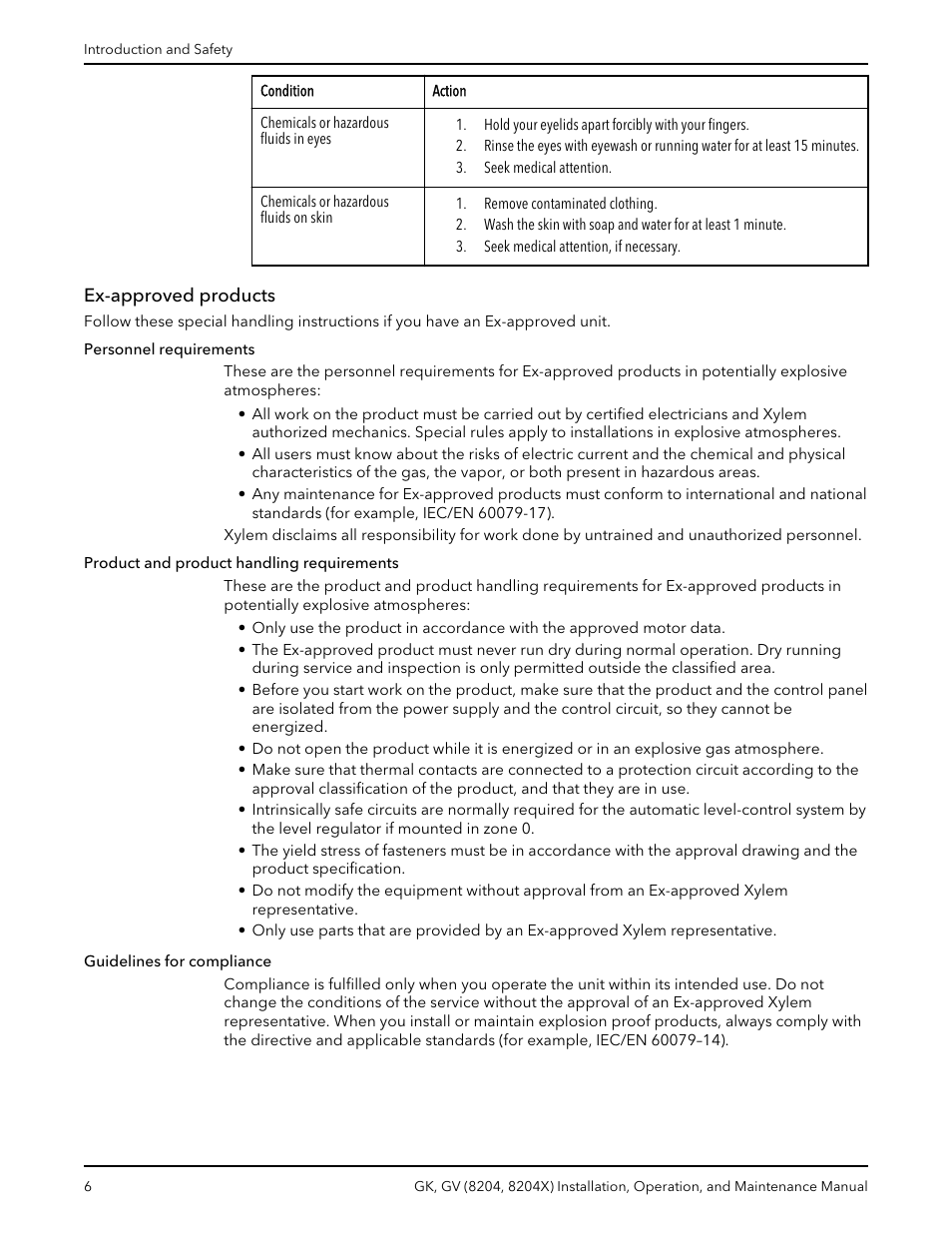 Ex-approved products | Xylem GK GV (8204, 8204X) User Manual | Page 8 / 52