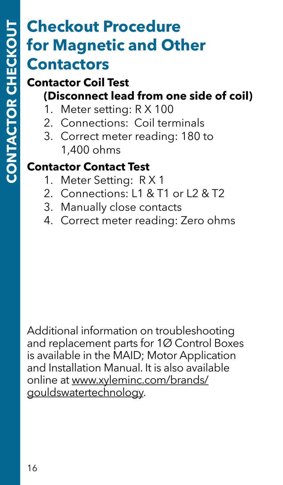 Cont a c tor check out | Xylem GSSERVICE R2 Service Manual Submersible Pumps & Jet Pumps User Manual | Page 18 / 100