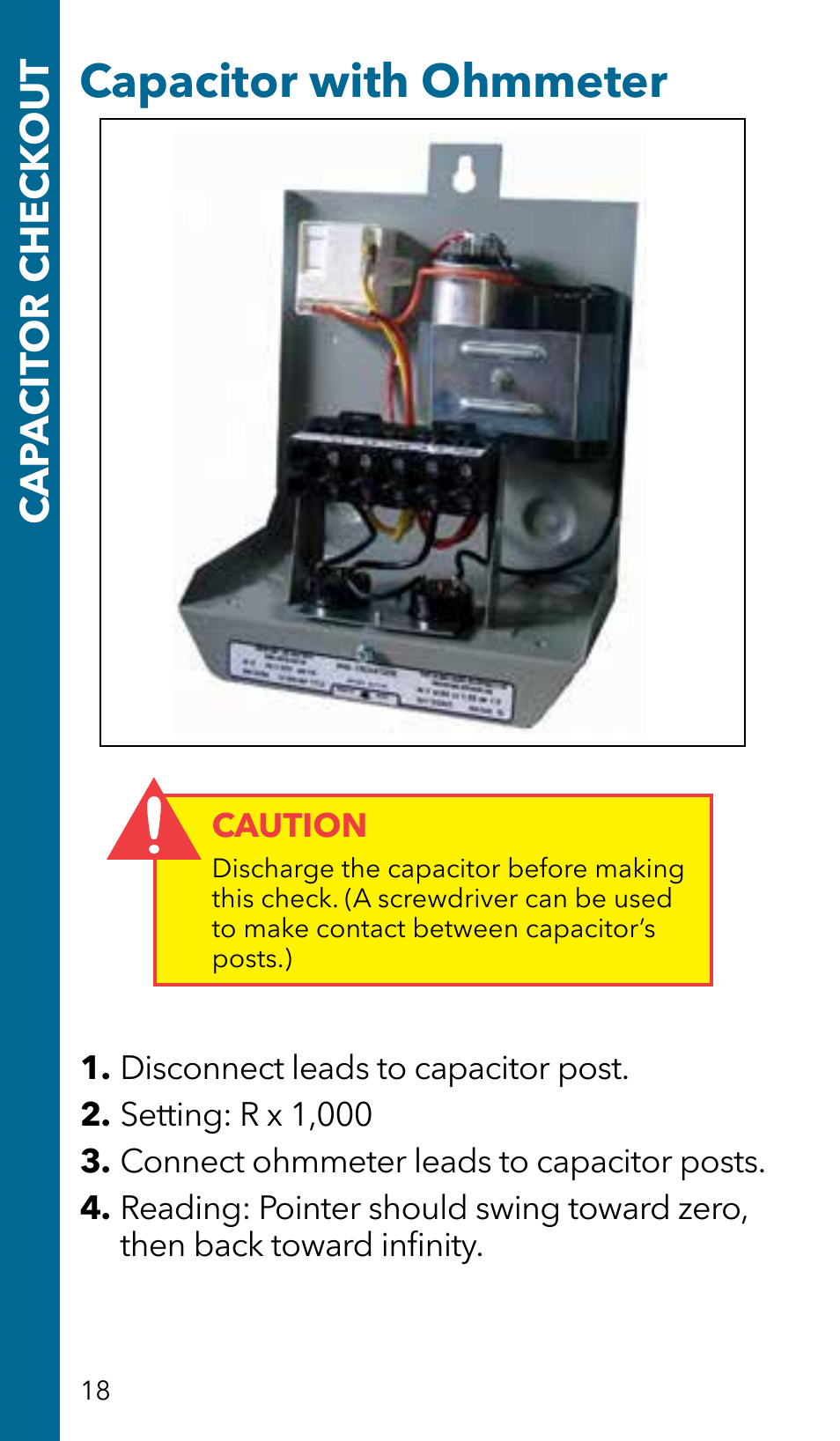 Capacitor with ohmmeter, Cap a cit or check out | Xylem GSSERVICE R2 Service Manual Submersible Pumps & Jet Pumps User Manual | Page 20 / 100