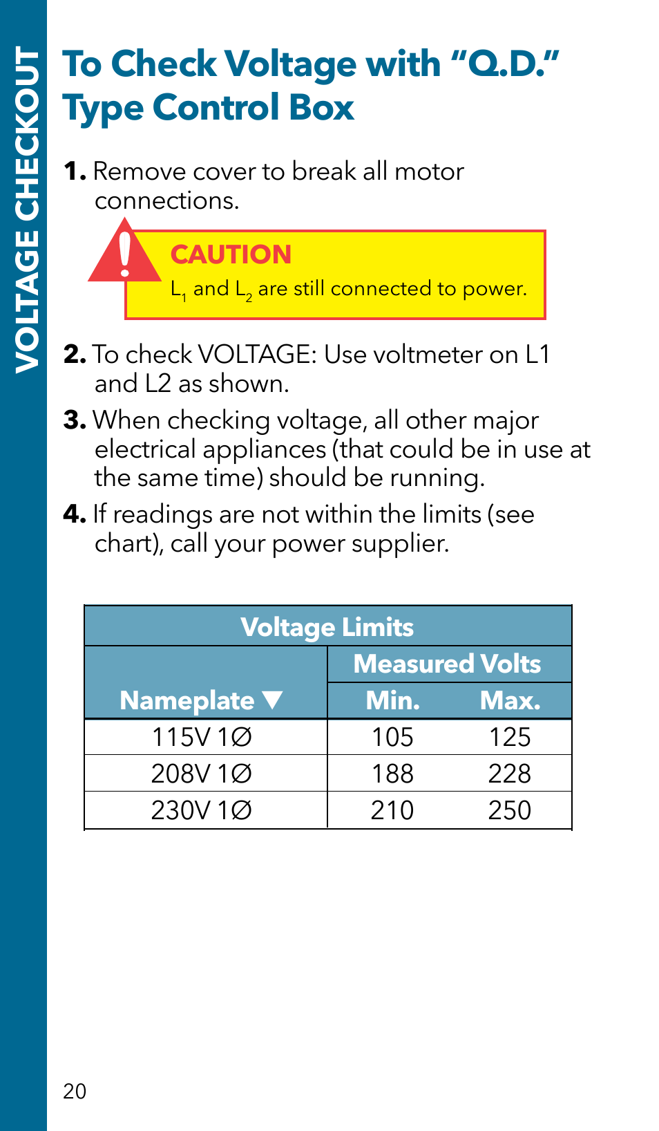 Vol ta ge check out | Xylem GSSERVICE R2 Service Manual Submersible Pumps & Jet Pumps User Manual | Page 22 / 100