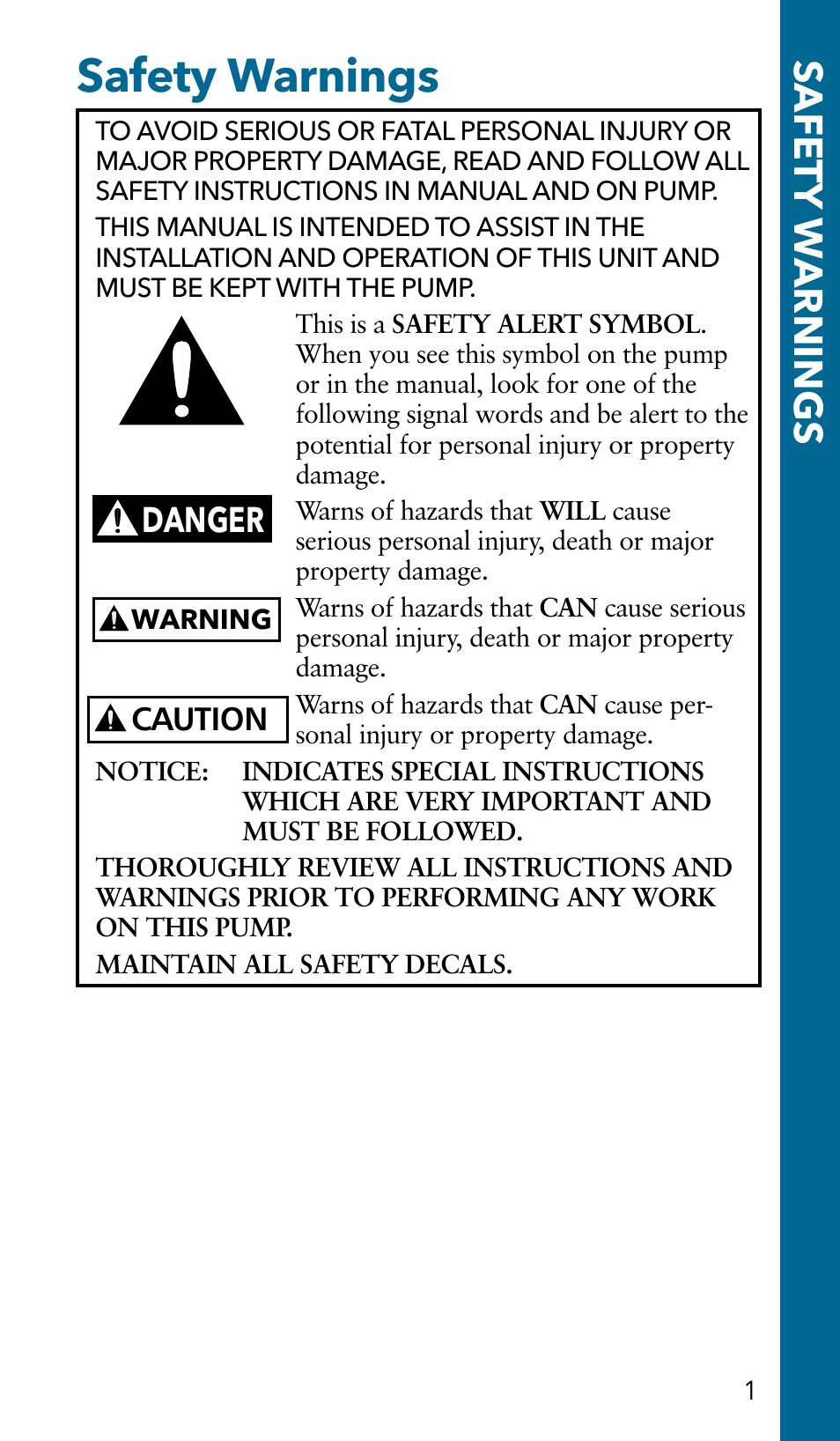 Safety warnings, Safet y w arnings, Danger | Xylem GSSERVICE R2 Service Manual Submersible Pumps & Jet Pumps User Manual | Page 3 / 100