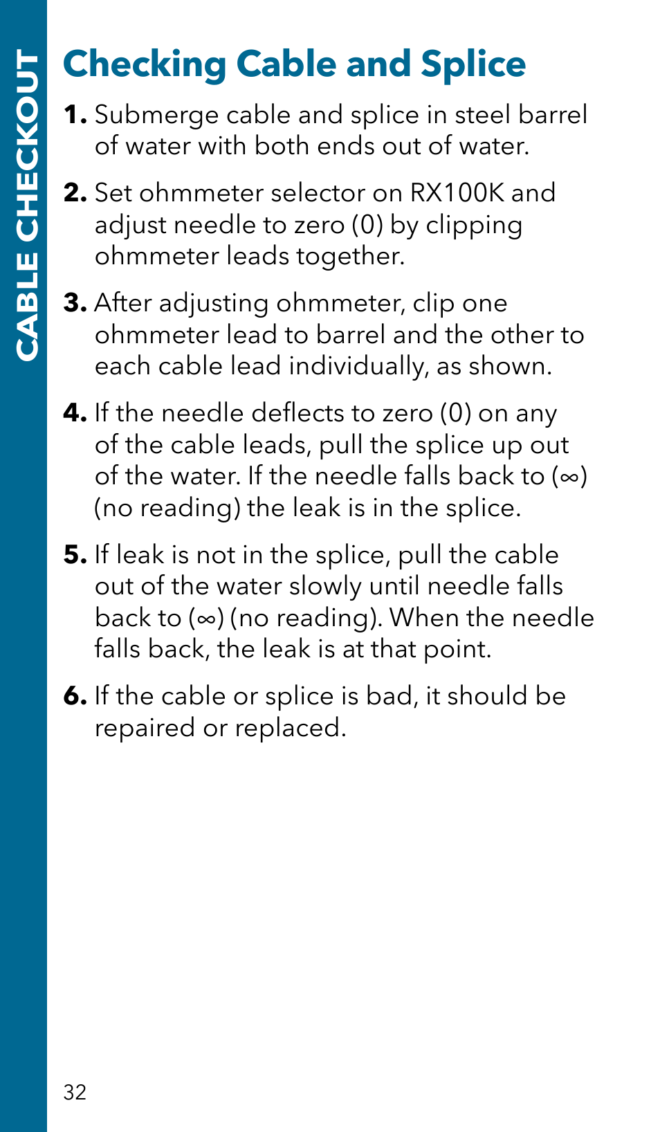 Checking cable and splice | Xylem GSSERVICE R2 Service Manual Submersible Pumps & Jet Pumps User Manual | Page 34 / 100