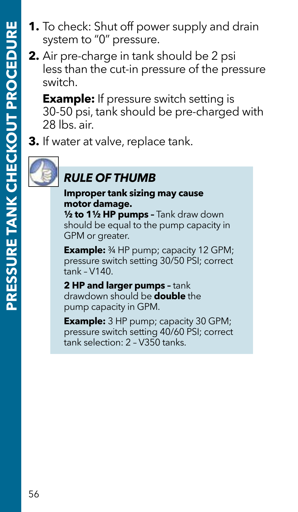 Pressure tank check out procedure | Xylem GSSERVICE R2 Service Manual Submersible Pumps & Jet Pumps User Manual | Page 58 / 100