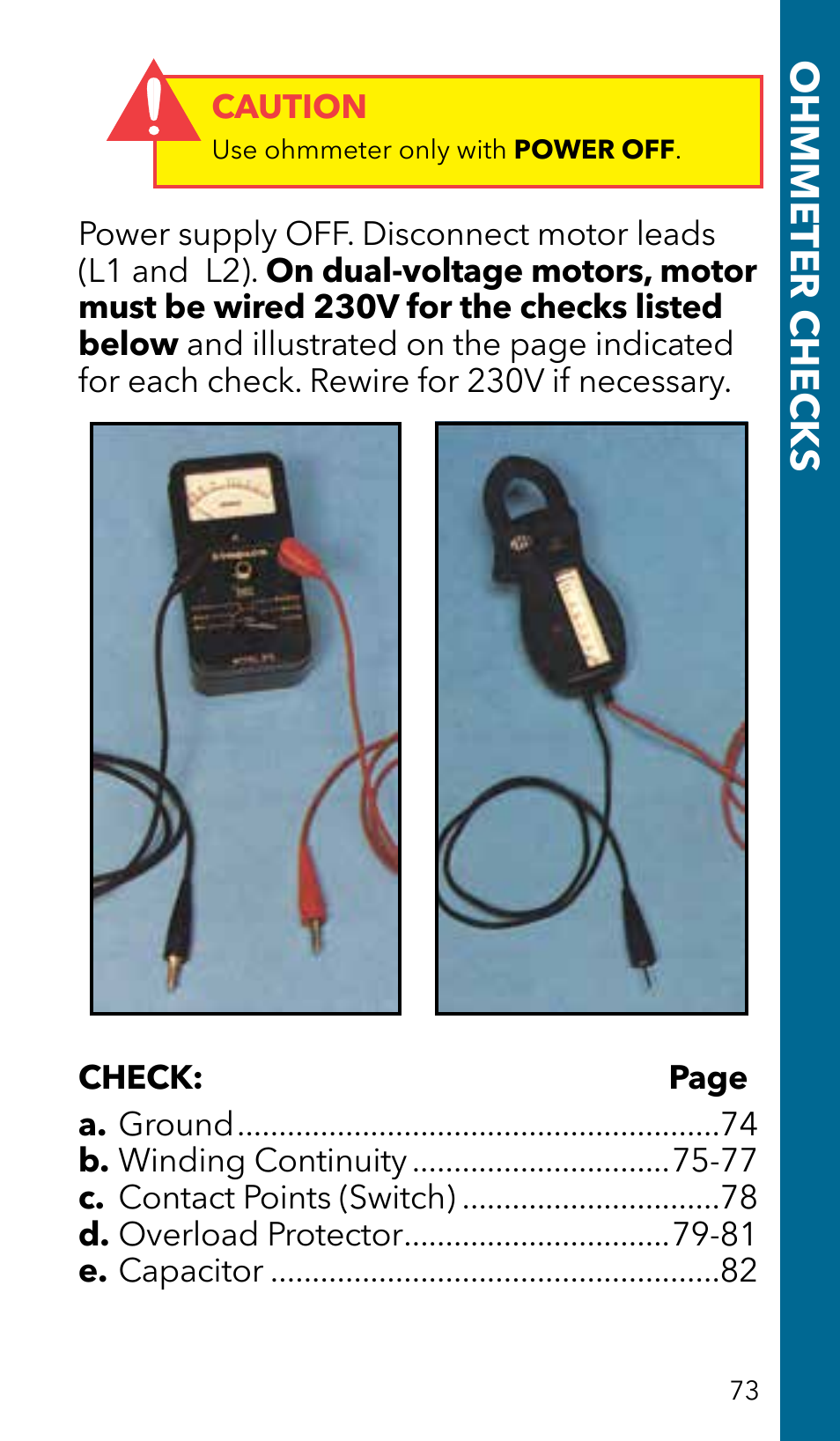 Ohmmeter checks | Xylem GSSERVICE R2 Service Manual Submersible Pumps & Jet Pumps User Manual | Page 75 / 100