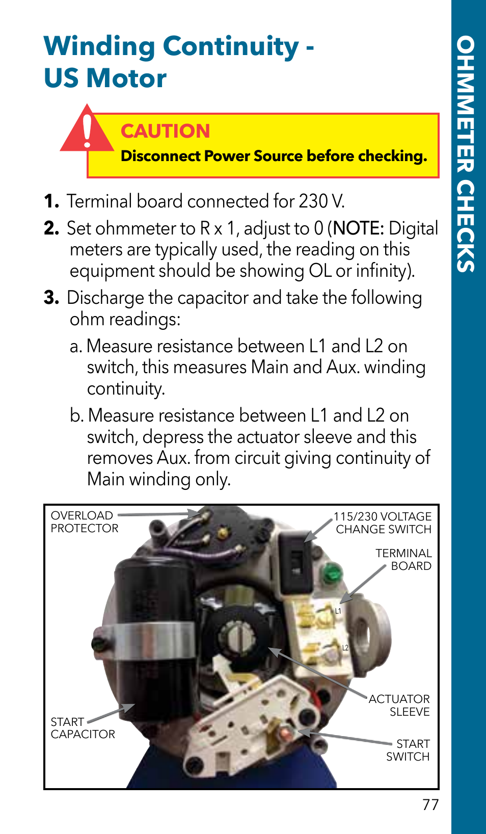 Winding continuity - us motor, Ohmmeter checks | Xylem GSSERVICE R2 Service Manual Submersible Pumps & Jet Pumps User Manual | Page 79 / 100