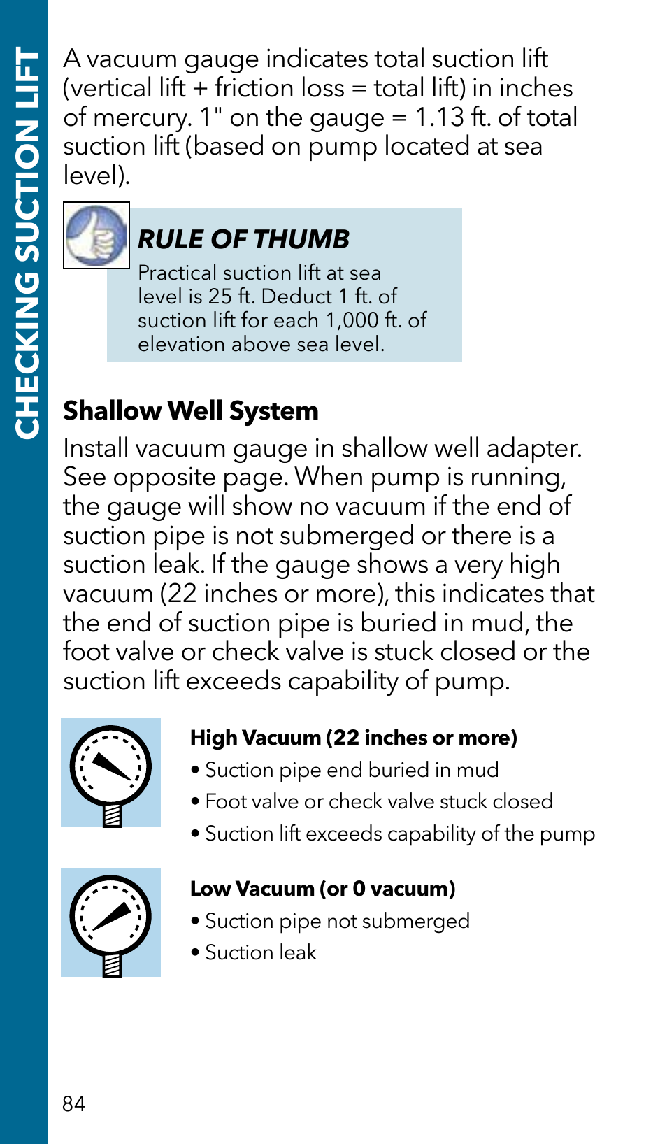 Checking suc tion lift | Xylem GSSERVICE R2 Service Manual Submersible Pumps & Jet Pumps User Manual | Page 86 / 100