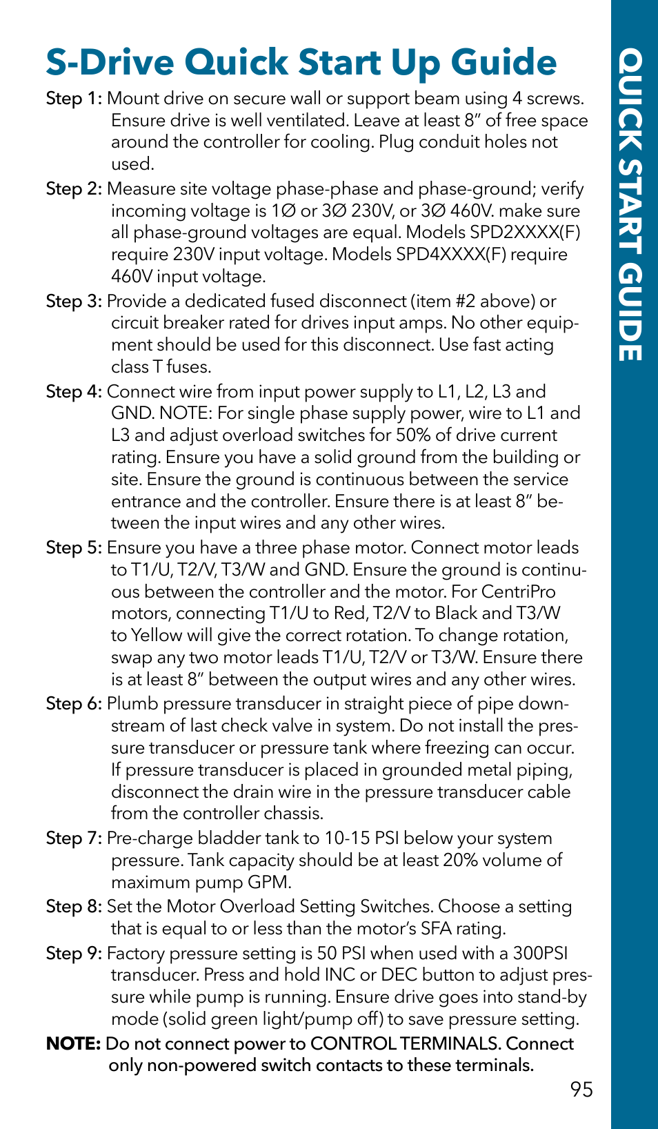 S-drive quick start up guide, Quick s tar t guide | Xylem GSSERVICE R2 Service Manual Submersible Pumps & Jet Pumps User Manual | Page 97 / 100