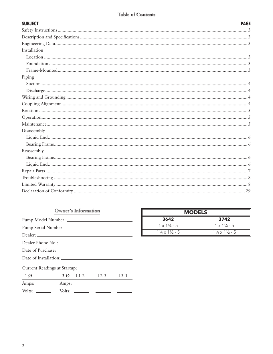 Xylem IM007 R05 Models 3642/3742 User Manual | Page 2 / 32