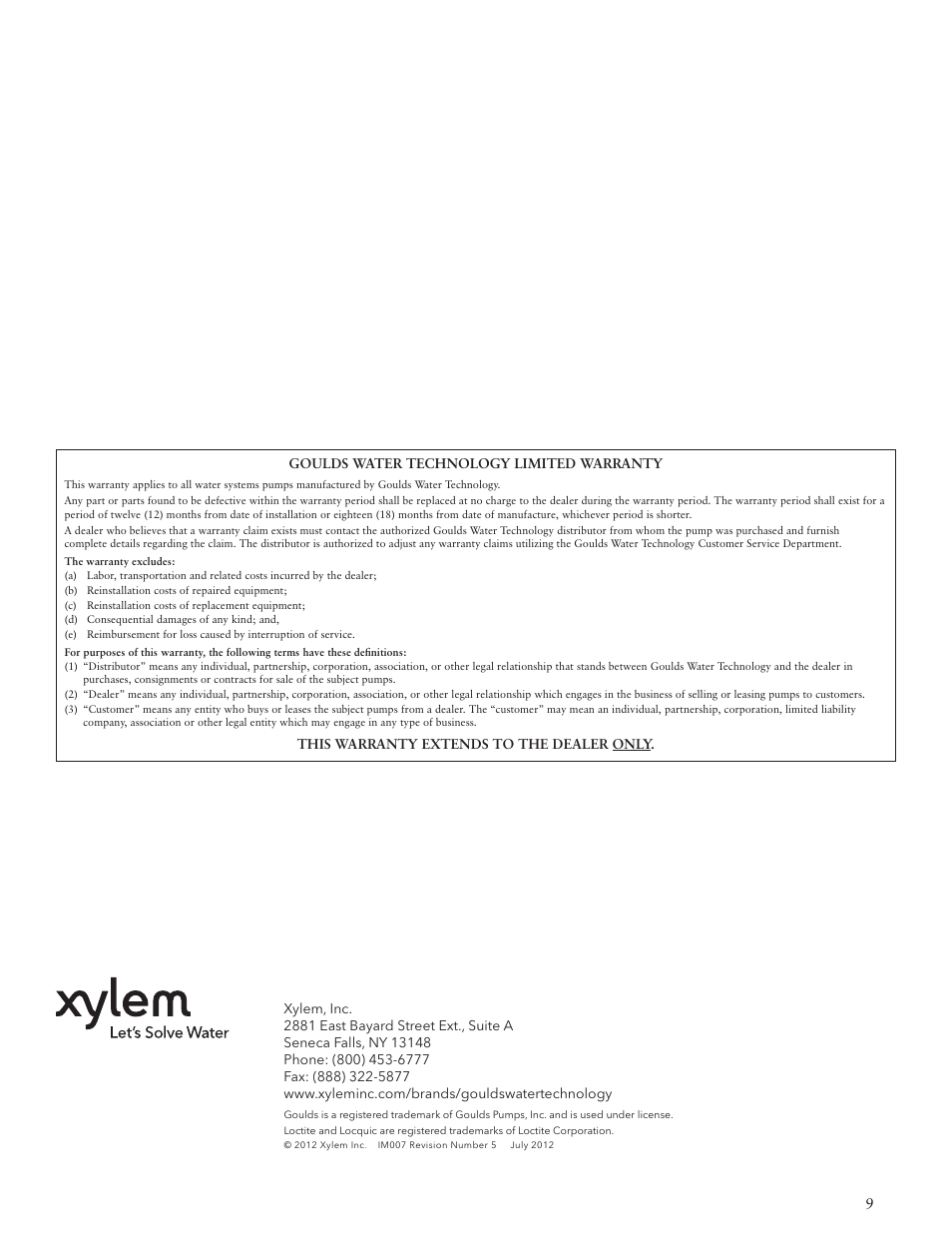 Xylem IM007 R05 Models 3642/3742 User Manual | Page 9 / 32