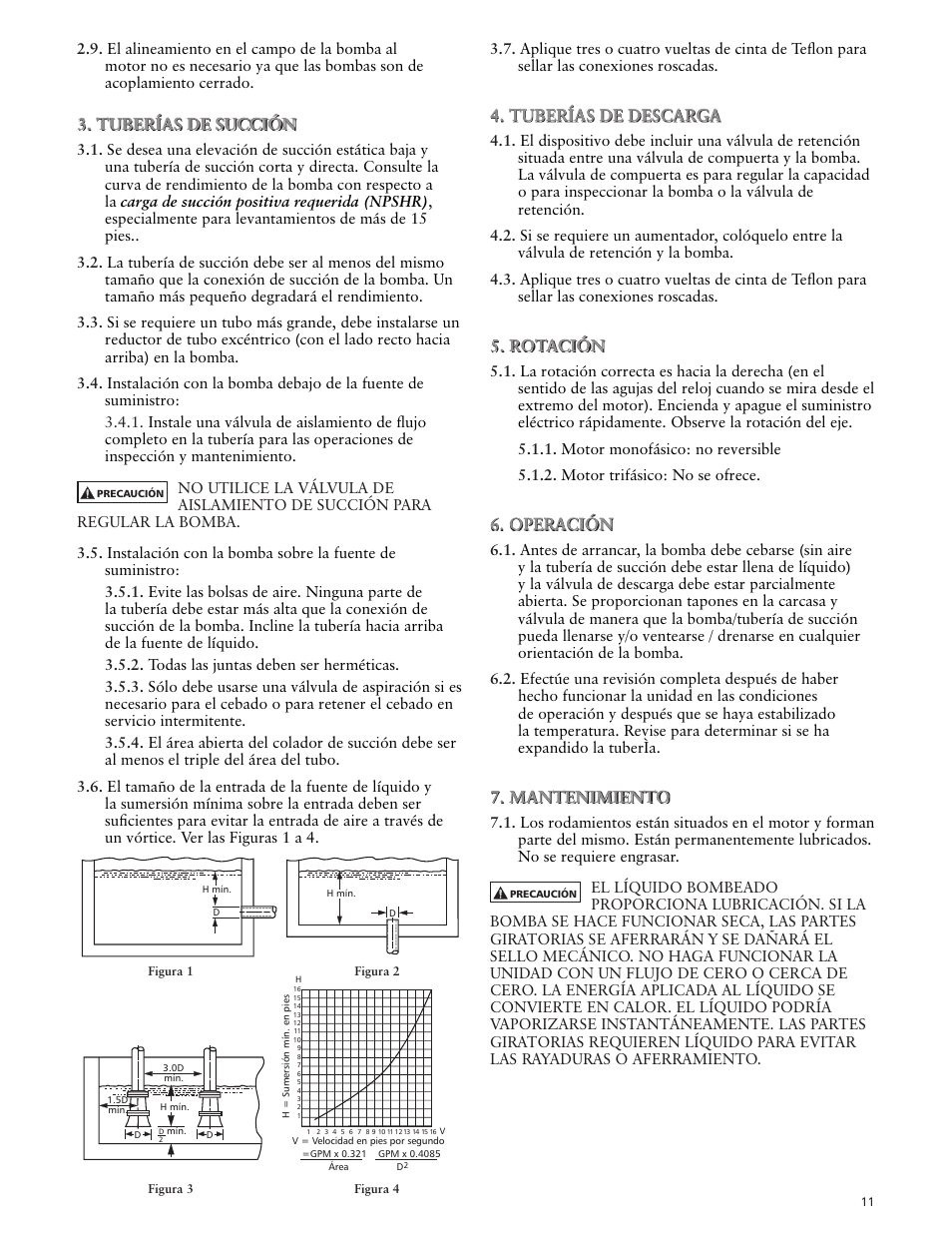 Tuberías de succión, Tuberías de descarga, Rotación | Operación, Mantenimiento | Xylem IM008 R03 Model HSC User Manual | Page 11 / 24