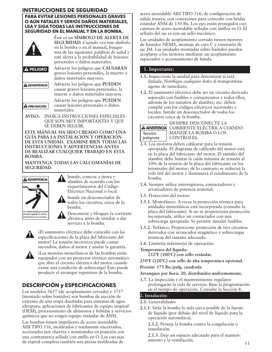 Xylem IM009 R02 Model 3657/3757 User Manual | Page 11 / 24