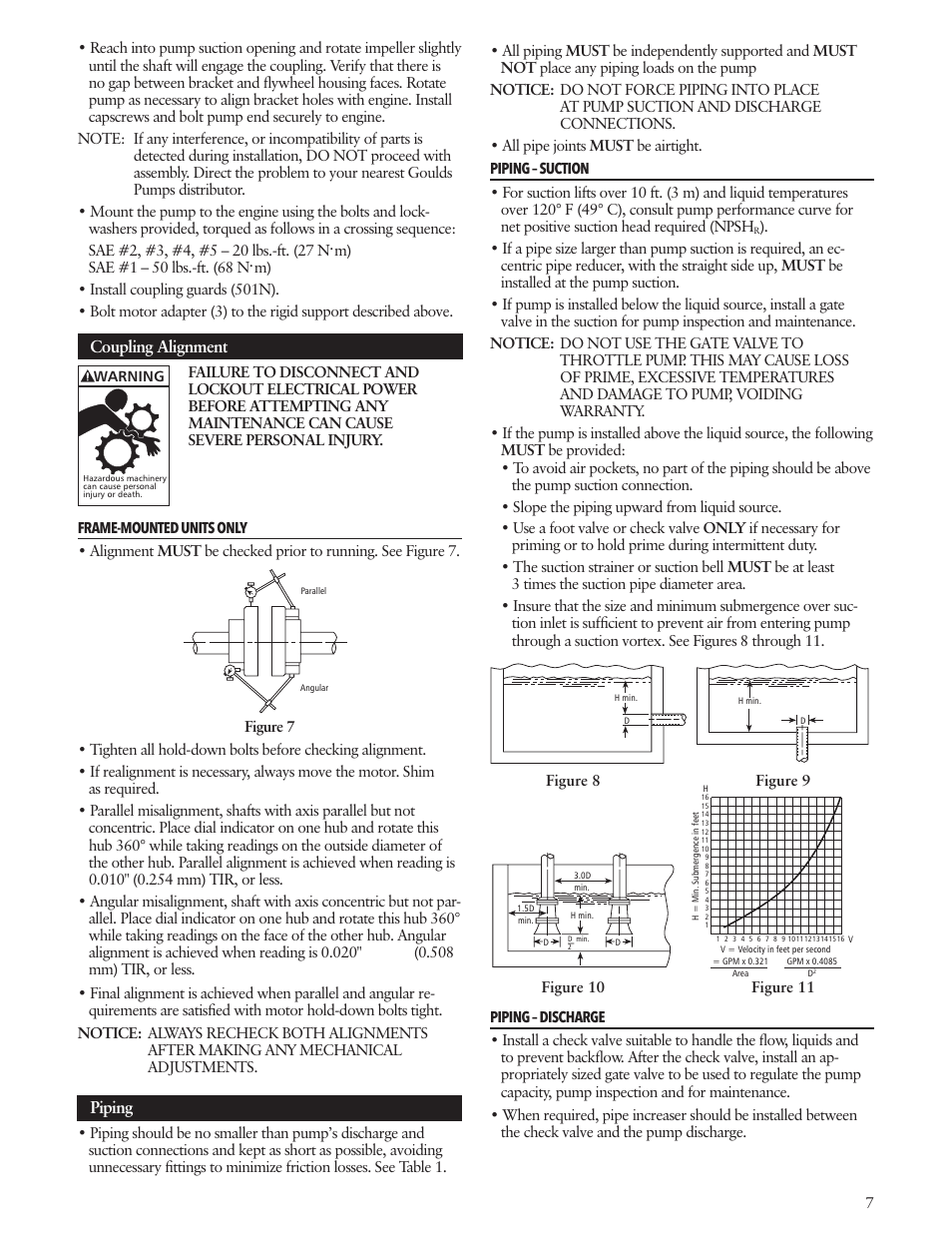 Coupling alignment, Piping | Xylem IM010 R08 Model 3656/3756 User Manual | Page 7 / 48