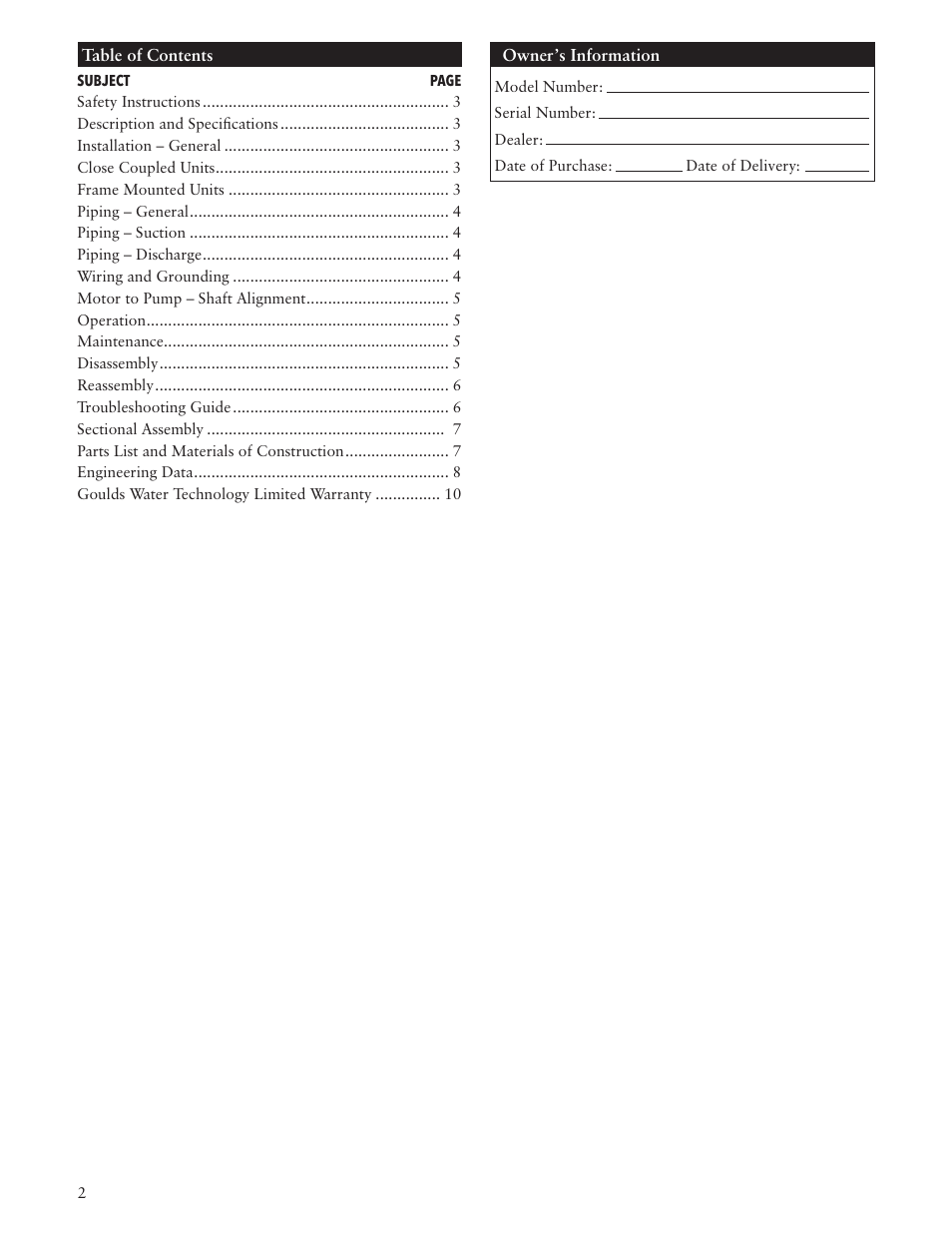 Xylem IM011 R05 Model ICS/ICS-F User Manual | Page 2 / 32