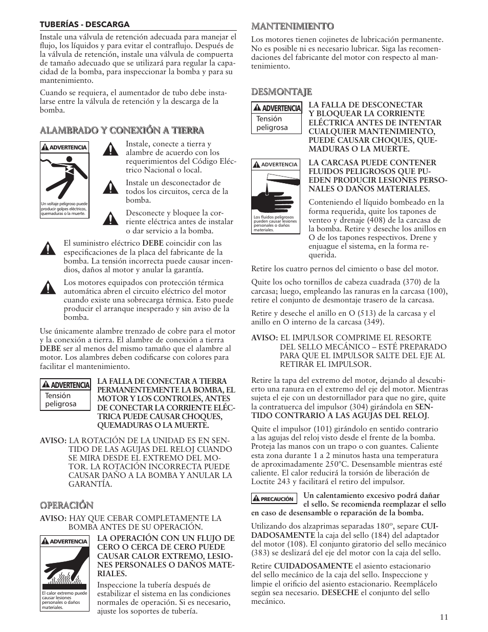 Xylem IM012 R05 Model NPO User Manual | Page 11 / 24