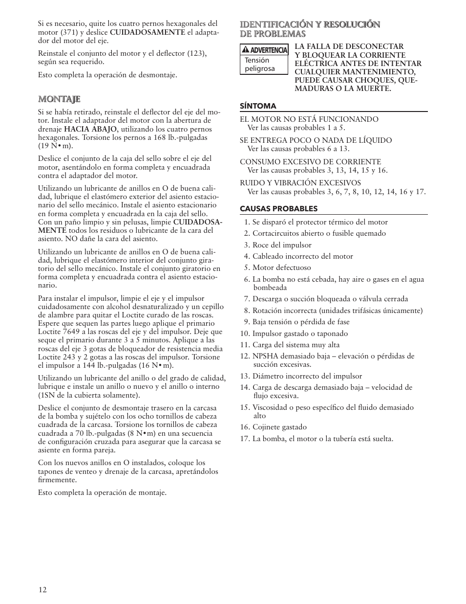 Xylem IM012 R05 Model NPO User Manual | Page 12 / 24