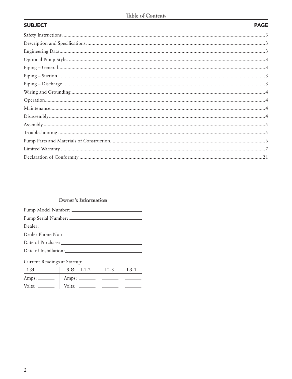 Xylem IM012 R05 Model NPO User Manual | Page 2 / 24