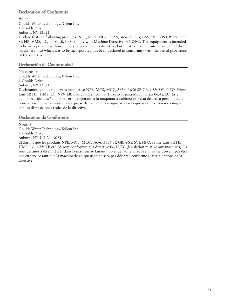 Xylem IM012 R05 Model NPO User Manual | Page 21 / 24