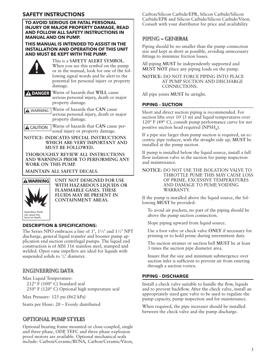 Xylem IM012 R05 Model NPO User Manual | Page 3 / 24