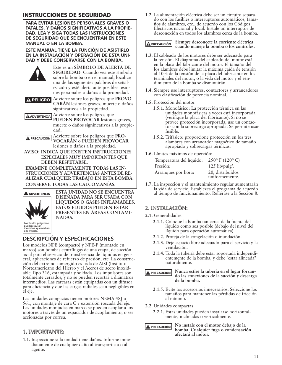 Xylem IM013 R09 Model NPE/NPE F User Manual | Page 11 / 24