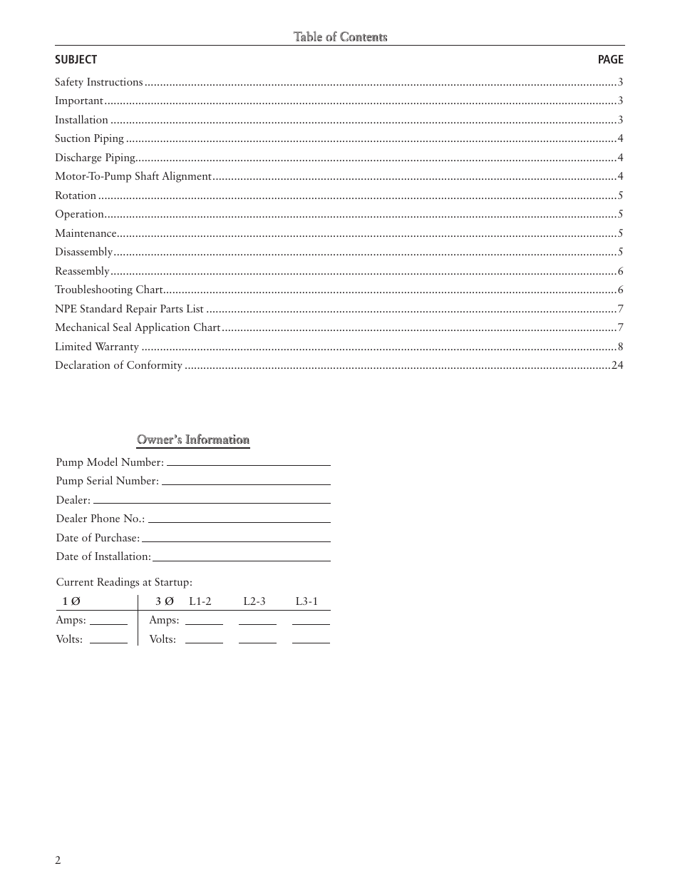 Xylem IM013 R09 Model NPE/NPE F User Manual | Page 2 / 24