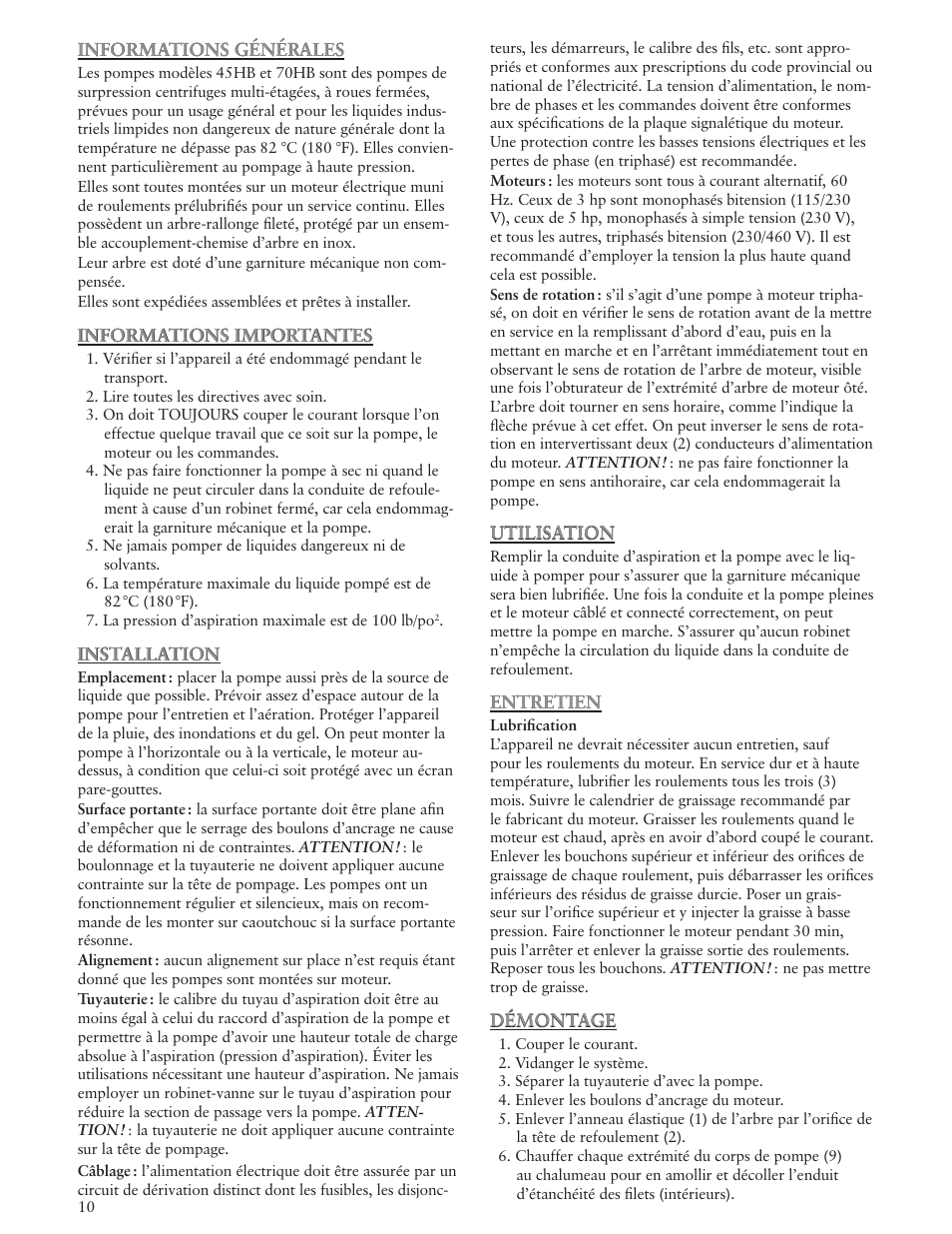 Xylem IM023 R03 Model 45HB-70HB Multi-Stage Centrifugal Booster Pump User Manual | Page 10 / 12