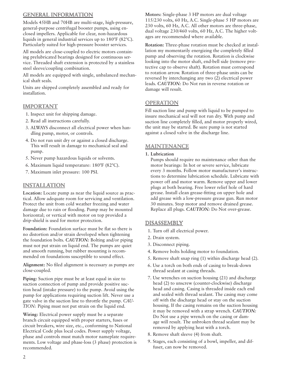 Xylem IM023 R03 Model 45HB-70HB Multi-Stage Centrifugal Booster Pump User Manual | Page 2 / 12