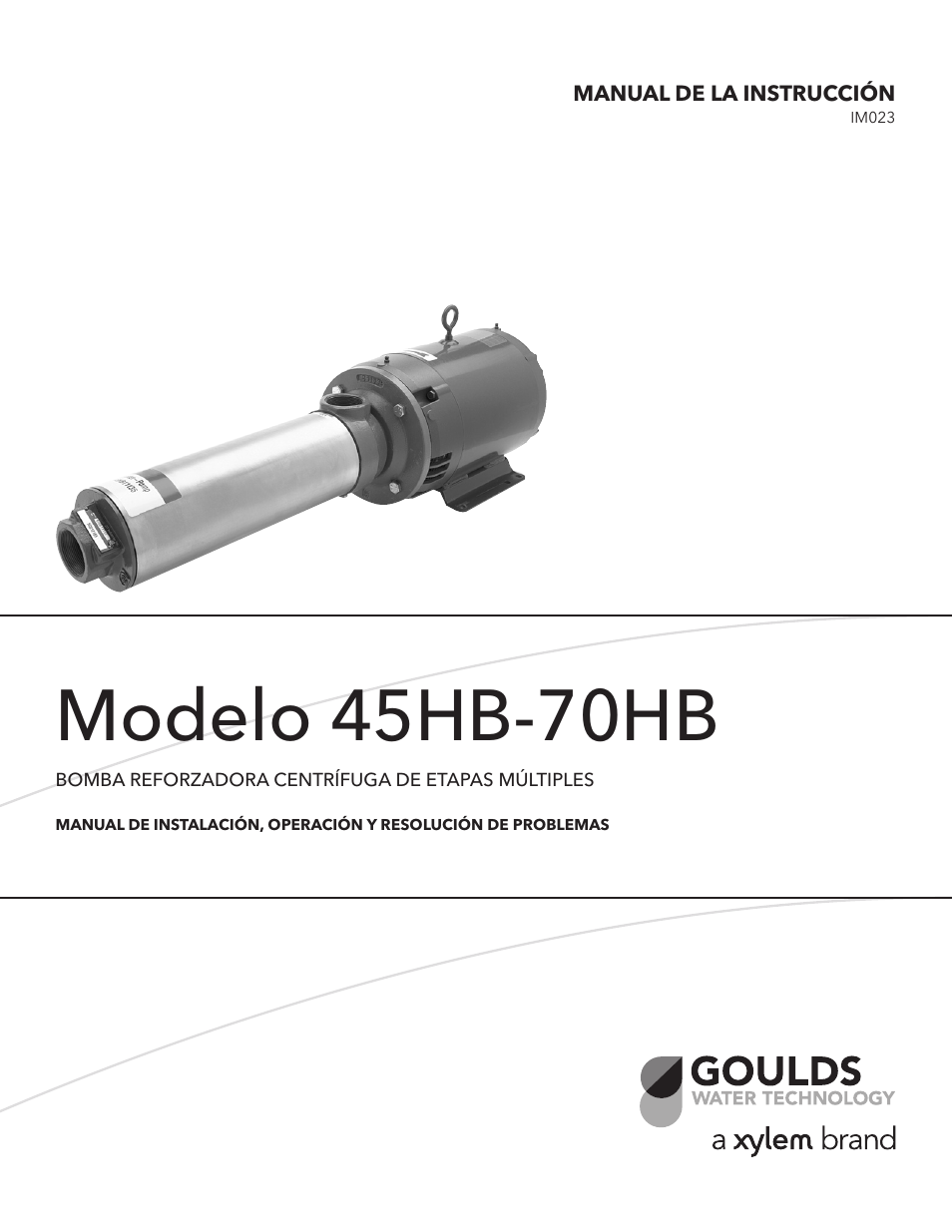 Modelo 45hb-70hb | Xylem IM023 R03 Model 45HB-70HB Multi-Stage Centrifugal Booster Pump User Manual | Page 5 / 12